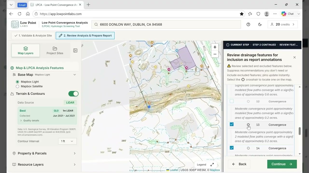 Low Point Labs drainage intelligence report review workspace